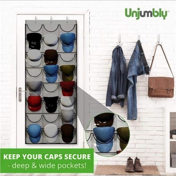 24 pocket over The-Door Cap Organizer with Clear Deep Pockets to Protect - Picture 3 of 6